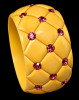wide quilt carved soft yellow bakelite bangle with pink rhinestones